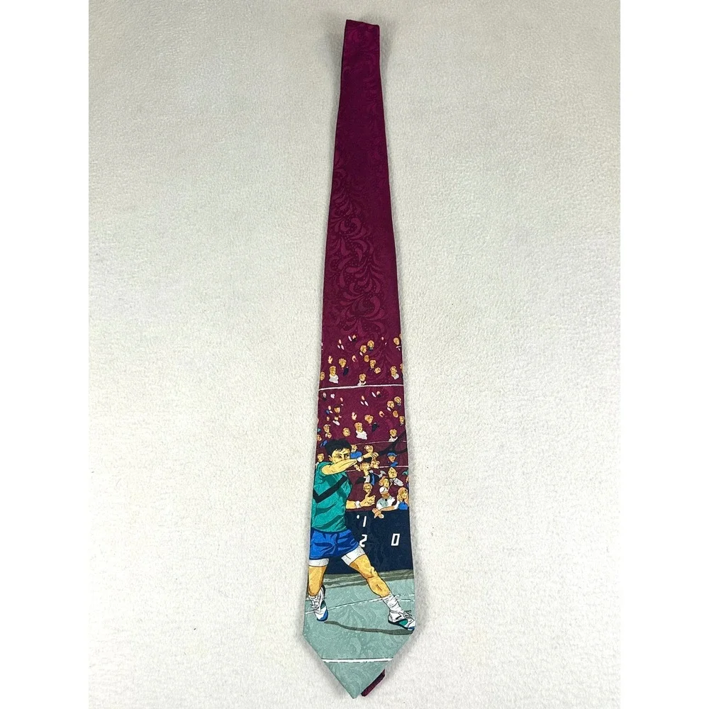 Camden Court Tennis Match Novelty Necktie Mens OS Burgundy Retro Sporty